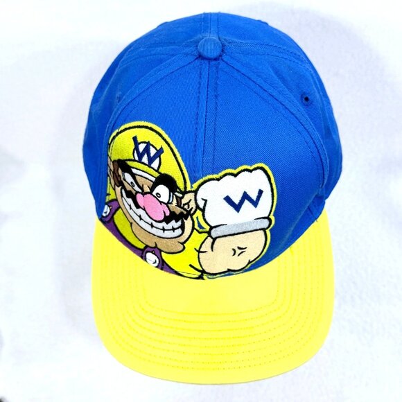 Super Mario Wario Snapback Hat Blue & Yellow Adjustable Flat Bill - Picture 2 of 10